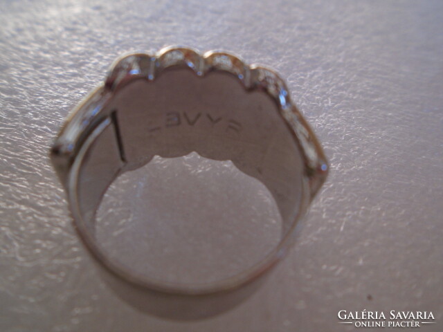 Sparkling diamond effect zircon stone Tibetan silver rhodium-plated ring inner size 1.7 cm
