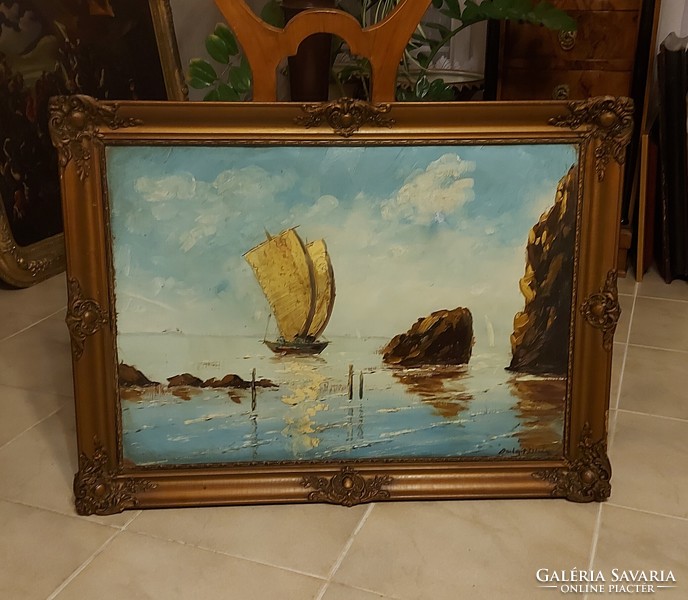 Parányi p. István antique painting! Sailing on the sea!