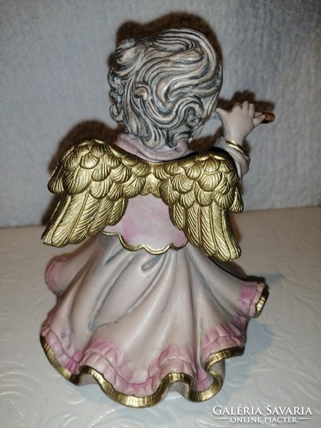 "Fuvolázó angyalka",régi, olasz, jelzett és sorsámozott figura, szobor, figurális szobor.