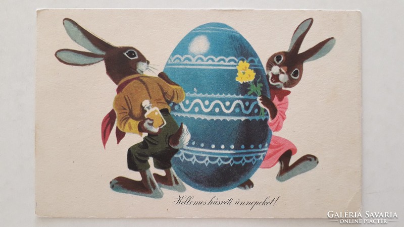Old Easter postcard 1962 picture postcard bunny egg