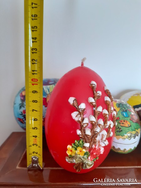 Retro gyertya húsvéti piros tojás barkás régi gyertya 12 cm