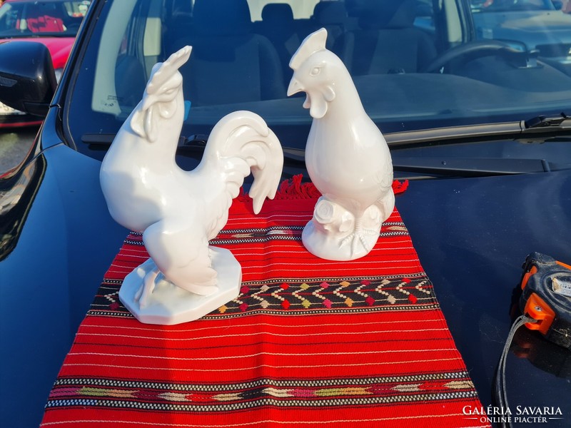 Pair of Herend rooster and hen 23 cm high