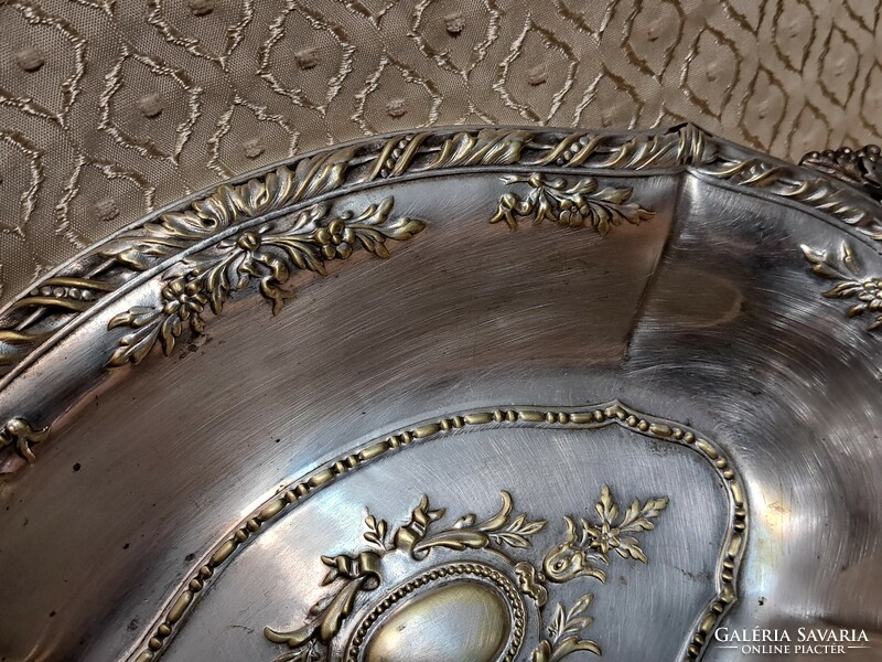 Antik ezüstözött szecessziós asztalközép, tál (L3547)