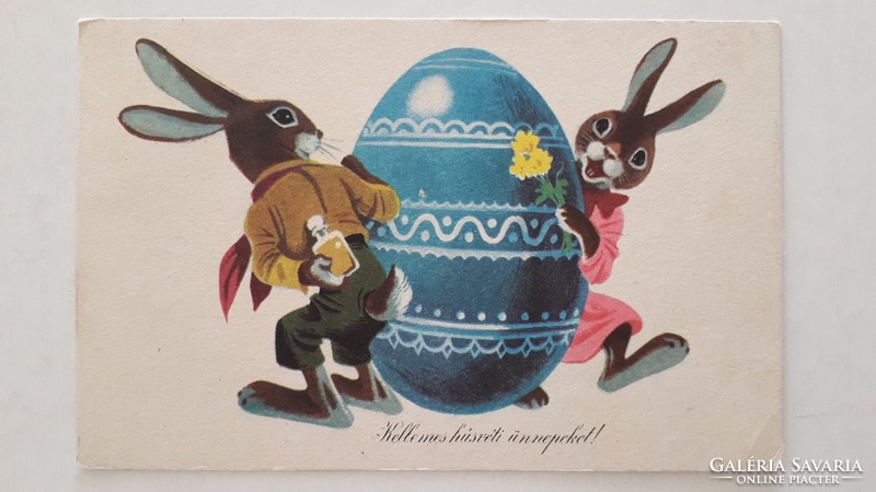 Régi húsvéti képeslap 1962 rajzos levelezőlap nyuszi tojás