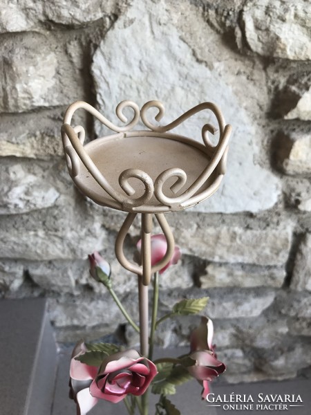 Pink metal stand candle holder / candle holder 61 cm high in baroque style