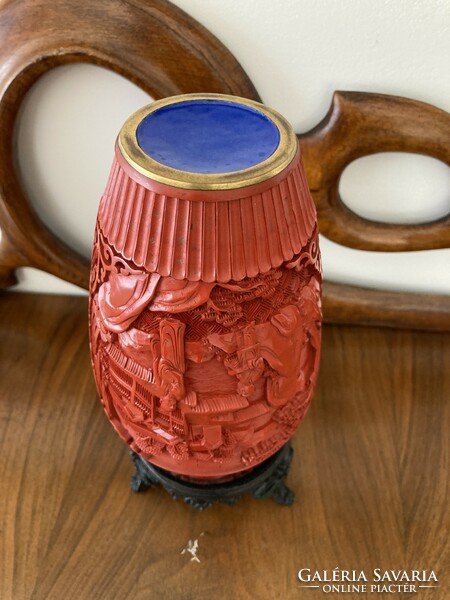 Chinese cinnabar, carved lacquer vase