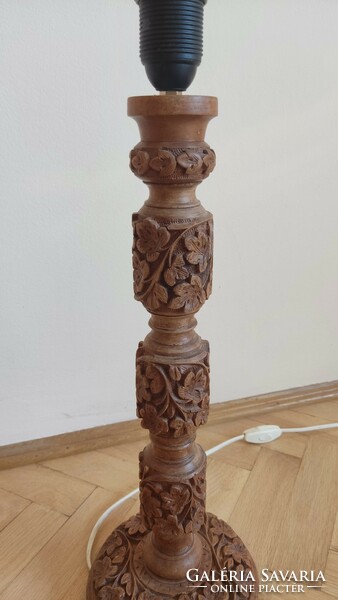 Indian carved wooden table lamp