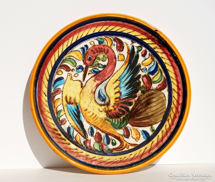 Italian terracotta plate with classic bird pattern, marked