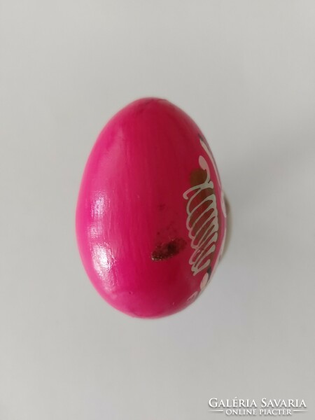 Régi festett tojás pink nyuszis virágos retro húsvéti fatojás