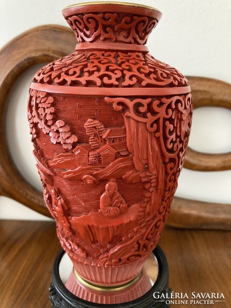 Chinese cinnabar, carved lacquer vase