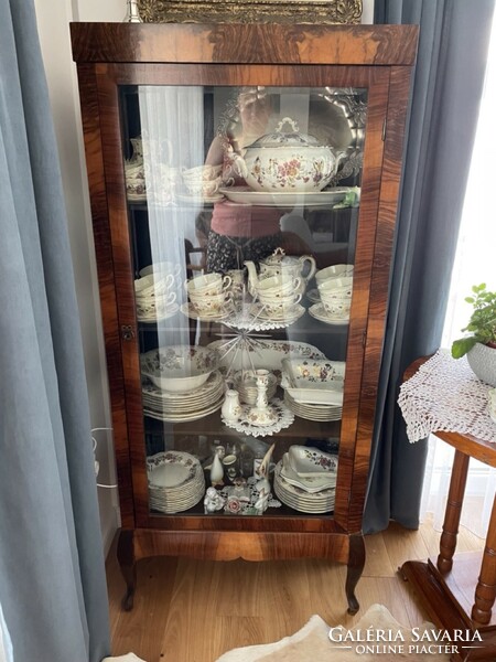Etched glass, antique display case