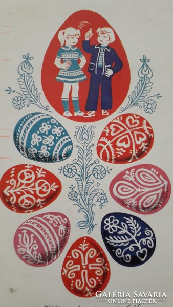 Retro húsvéti képeslap régi levelezőlap tojások gyerekek