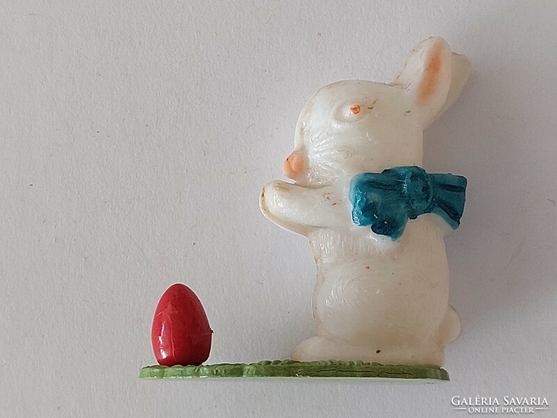 Old Easter plastic bunny white rabbit with red egg