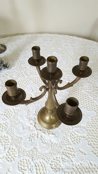 Heavy, five-pronged brass candle holder