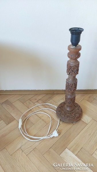 Indian carved wooden table lamp