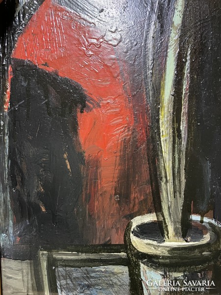Painting by adolf Weintrager (1927-1987) waiting c. Kèpcsarnokos