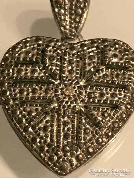 Silver-plated, photo holder, heart-shaped pendant, 3.5 x 2.8 cm