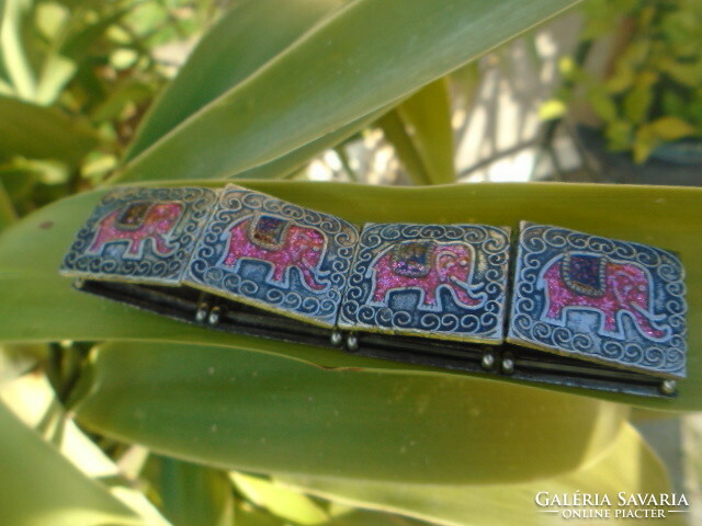 Industrial art metal bracelet-József Péri??-1960-70s rubber luck with elephants