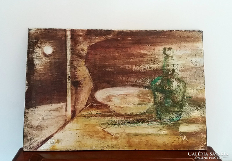 Painting still life oil painting on wood fiber marked 30 cm