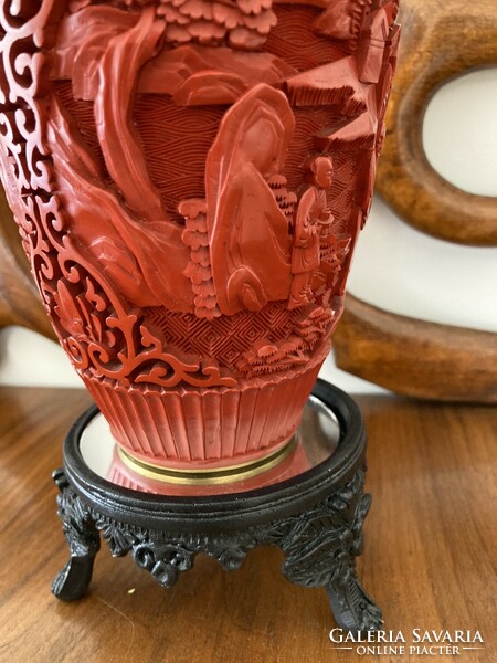 Chinese cinnabar, carved lacquer vase