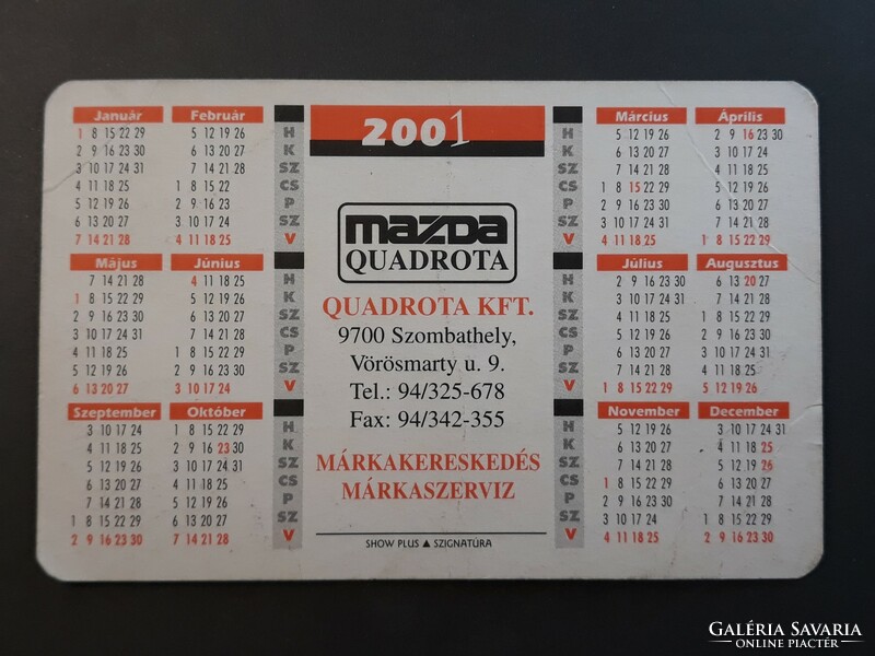 Régi Kártyanaptár 2001 - Még szép, hogy Mazda felirattal - Retró Naptár