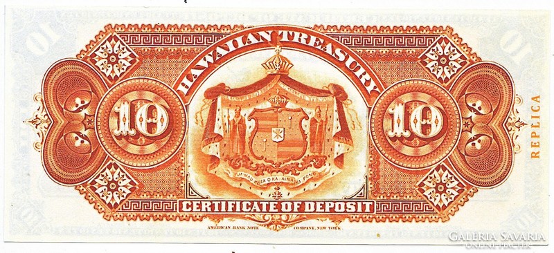 Hawaii 10 Hawaiian Dollars 1880 Replica