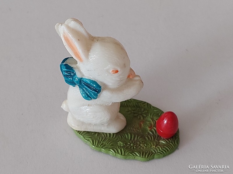 Old Easter plastic bunny white rabbit with red egg