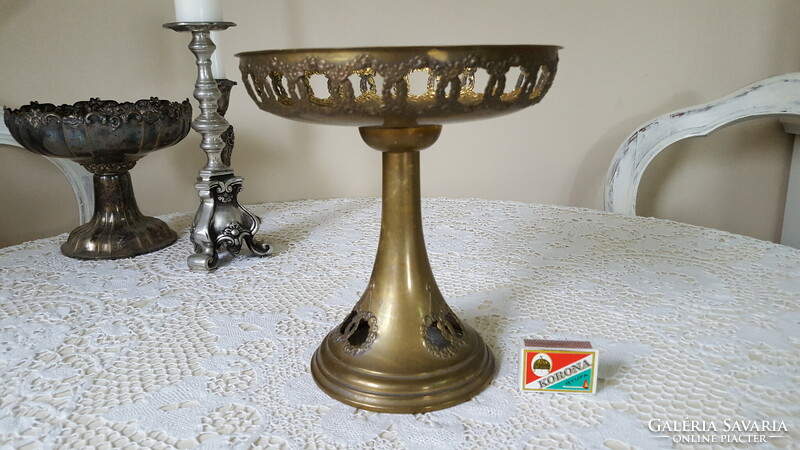 Old brass center table with openwork rim