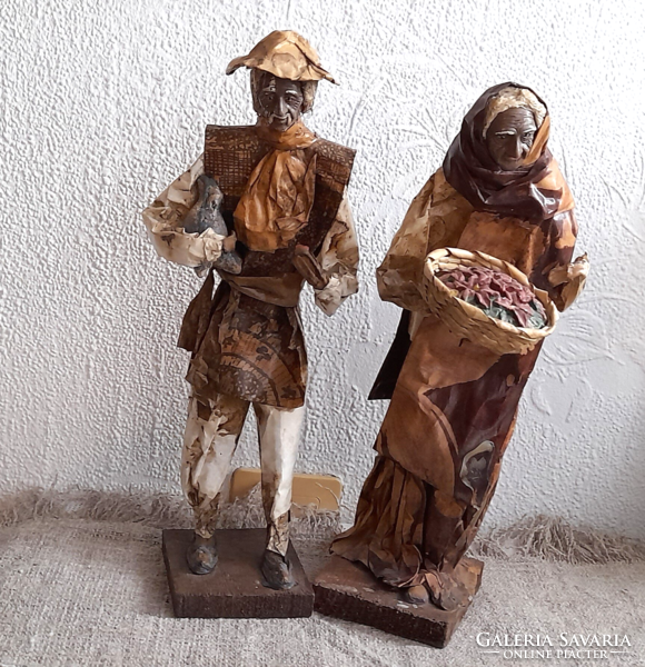 Vintage Mexican papier-mâché sculpture pair 33 cm