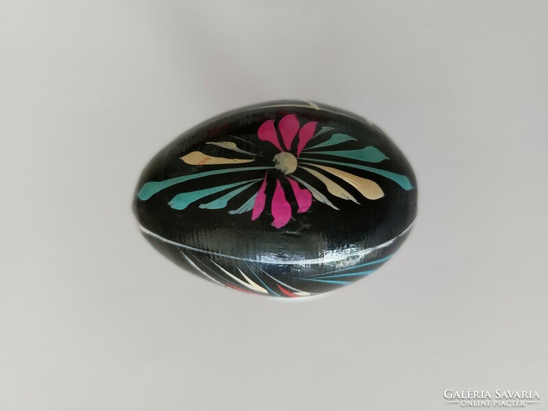 Old painted egg black floral retro Easter wooden egg