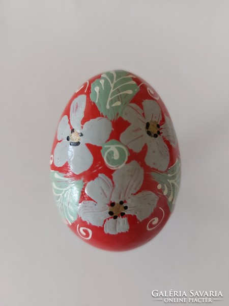 Old painted red egg floral retro Easter wooden egg