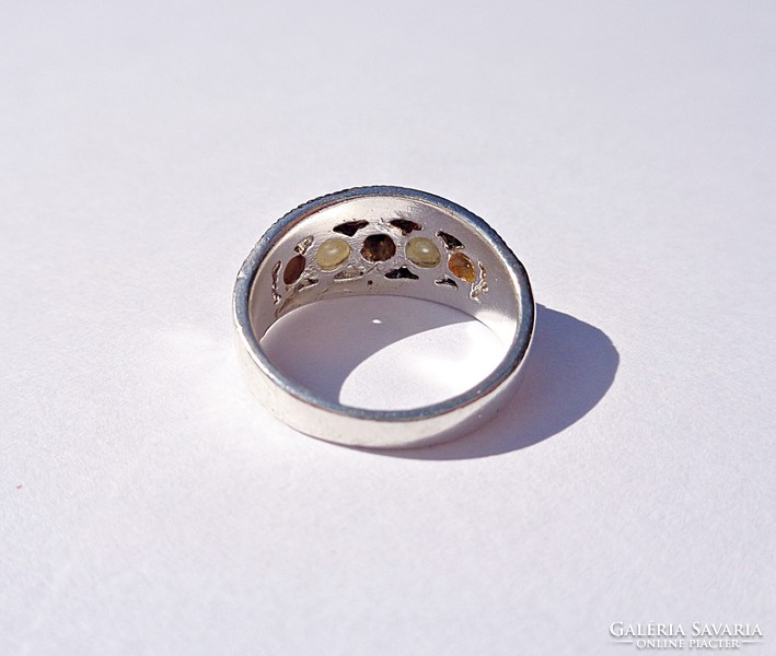 Markazit, onix köves, gyöngyös ezüst gyűrű