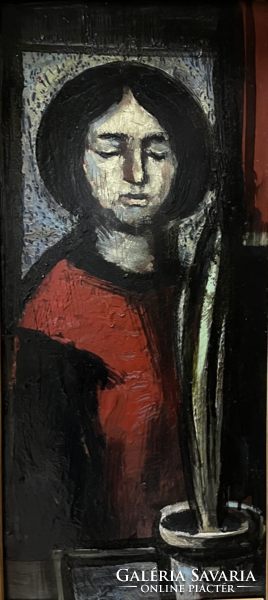Weintrager Adolf (1927-1987) Várakozó c.Kèpcsarnokos festménye