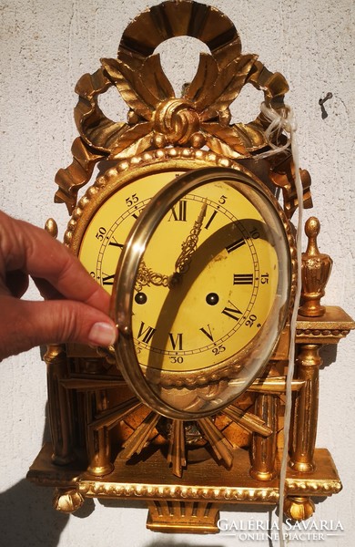 Gilded double-wound clock, wall clock in rococo style