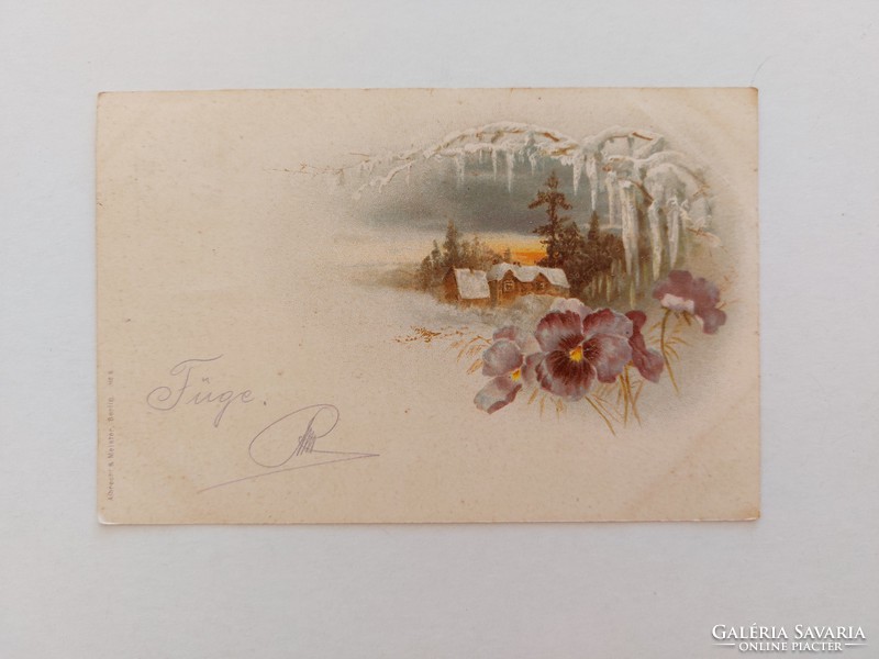 Régi képeslap 1899 levelezőlap tájkép árvácska