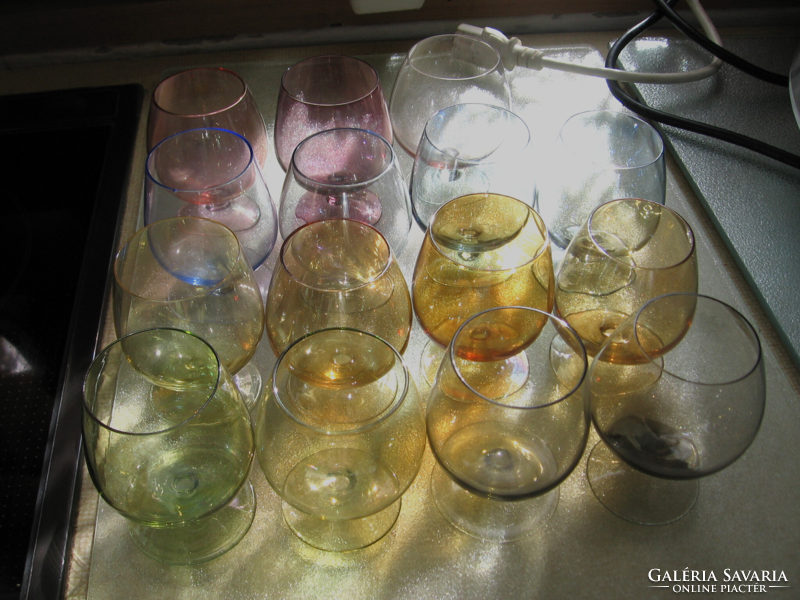 Mixed colored cognac stemmed glasses