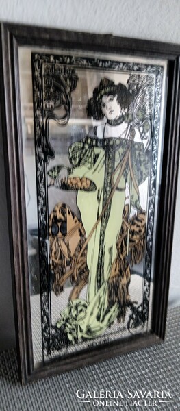 Art Nouveau Jugendstil Alfonz Mucha style mirror wall picture. Negotiable.