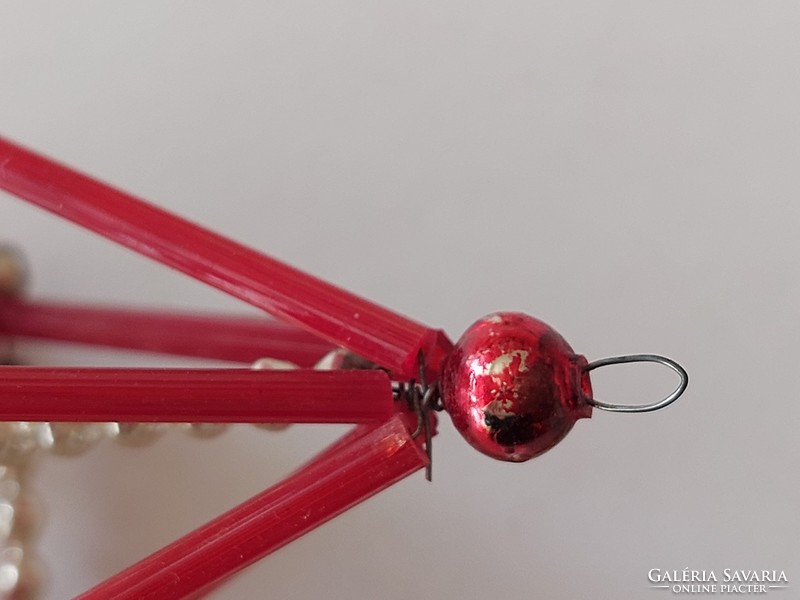 Old glass Christmas tree ornament red silver geometric large glass ornament