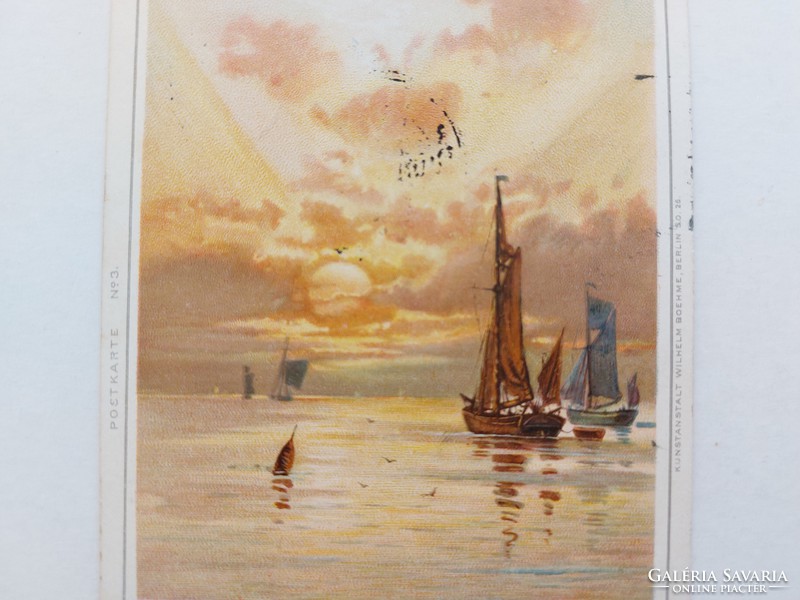 Old postcard 1900 postcard sunset ships sea