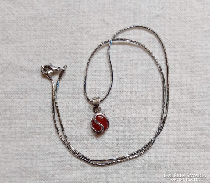 Burgundy stone pendant with necklace, 925 silver