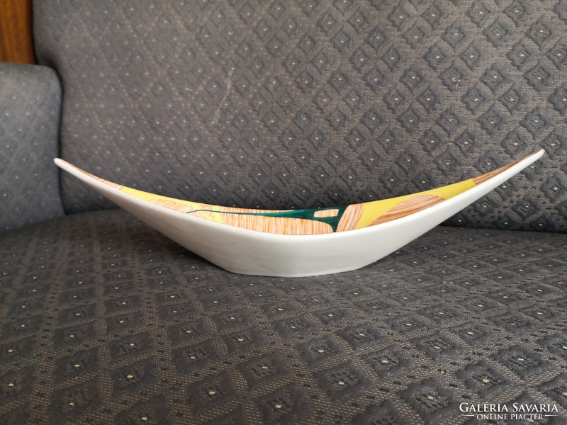 Art deco ceramic, boat-shaped bowl, marked
