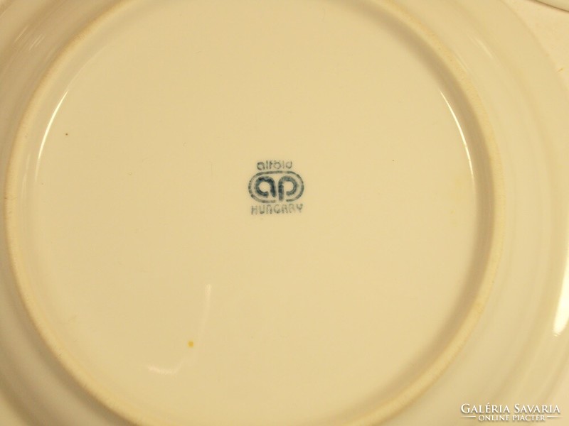 Retro Alföldi porcelán süteményes tányér kék szegélyes üzemi konyha étkezde 3 db
