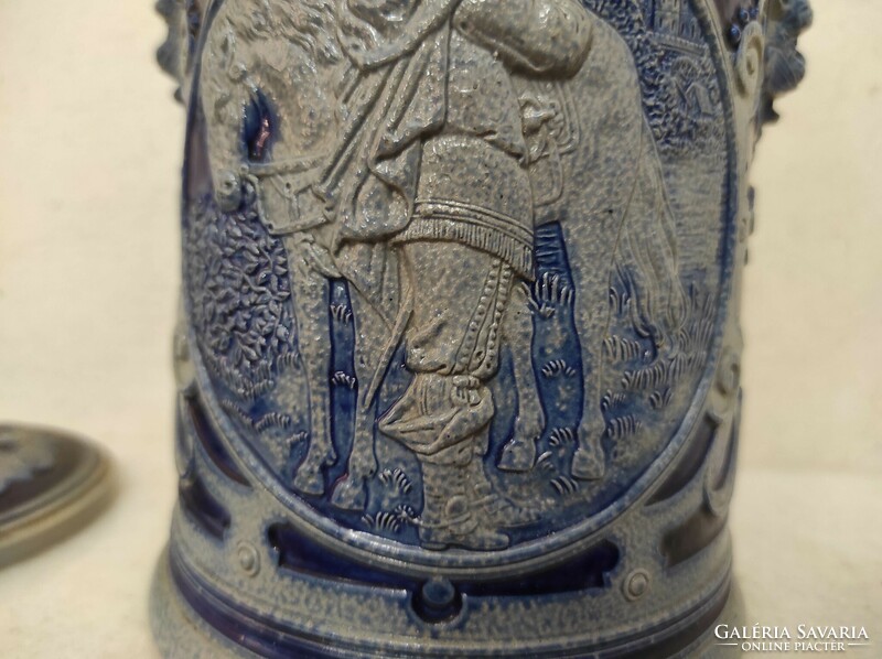 Antik dohány tartó fedeles patinás díszes keménycserép Bajorország 19. század 46 6964