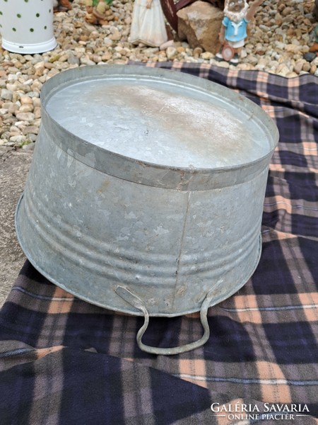 20-liter tin galvanized bowl 2-handled vat basin 44 cm diameter village rustic decoration