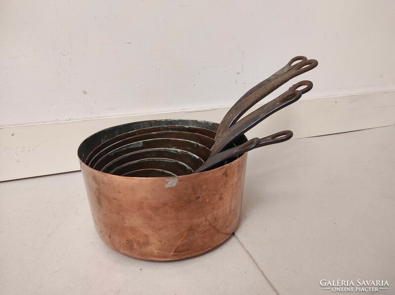 Antique kitchen tool red copper tool brass handle foot 7 pieces 350 6881