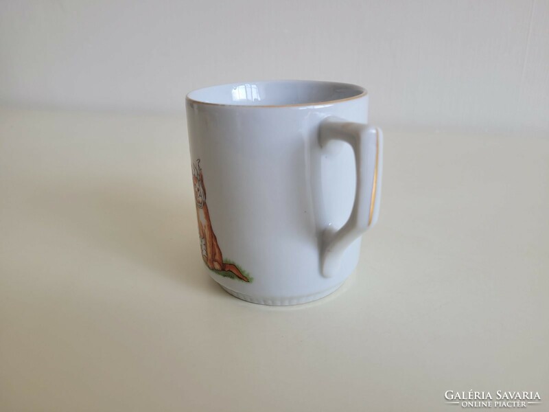 Old porcelain mug fairy tale pattern retro tea cup little girl cat pattern children's mug