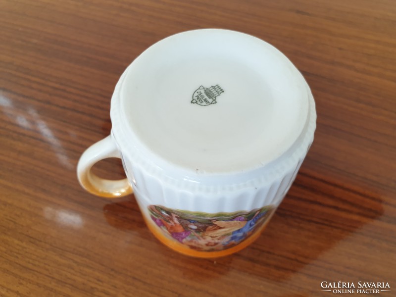 Régi Zsolnay porcelán jelenetes eozinos bögre teás csésze