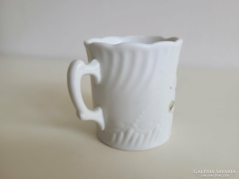 Old porcelain mug, memorial tea mug with rose lily flower pattern