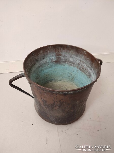 Antique large red copper flower pot pot with two handles 319 6782