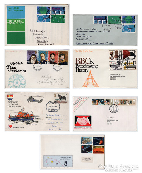 Stamp fdc first day 7 English science techniques 1969 - 1986